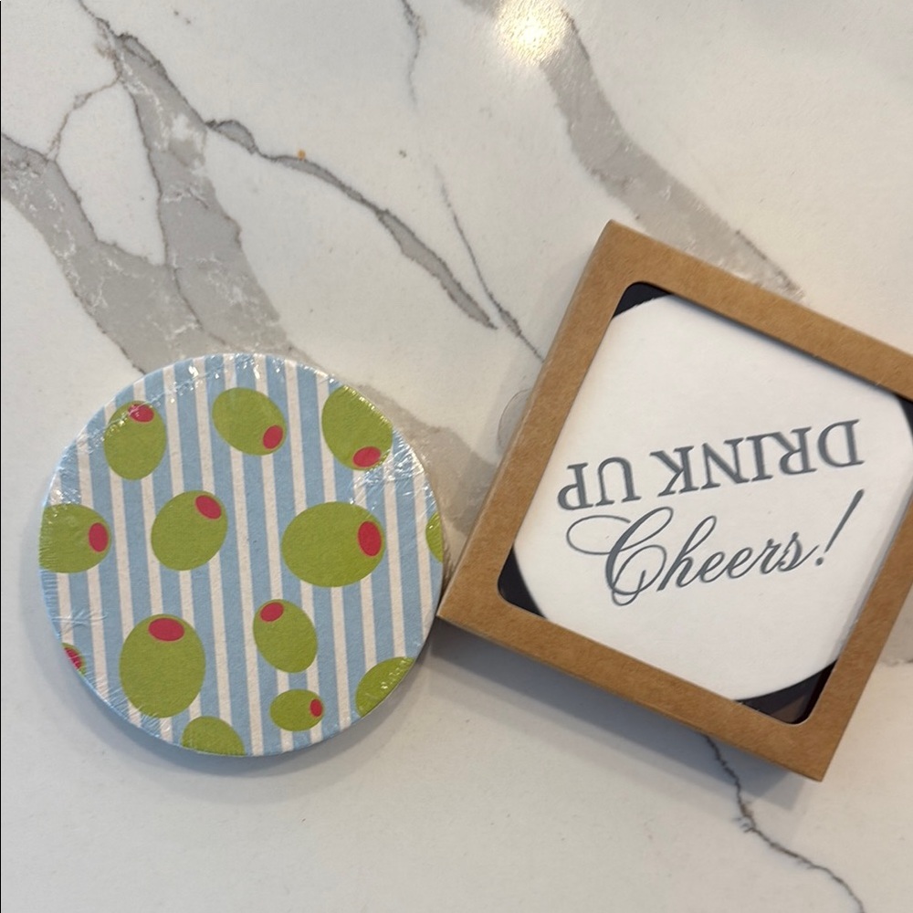 Cheers Coasters Set with Olive Design